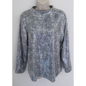 Chico's Top Size 2 Large Gray Snake Print Sequin Mock Neck Long Sleeve Party